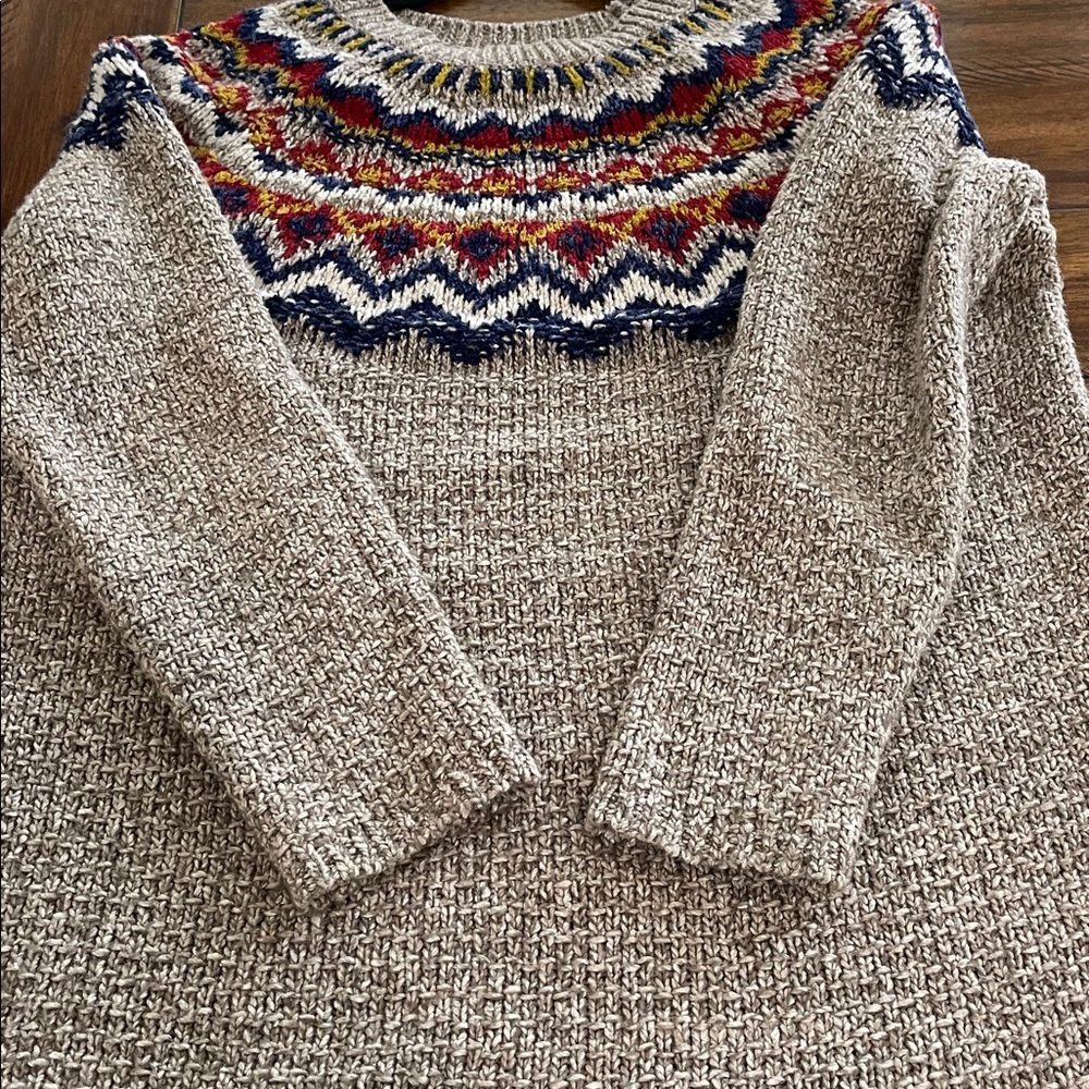 J Jill Fair Isle Southwest Nordic Knit Chunky Cozy brown pullover sweater size M - Picture 10 of 12